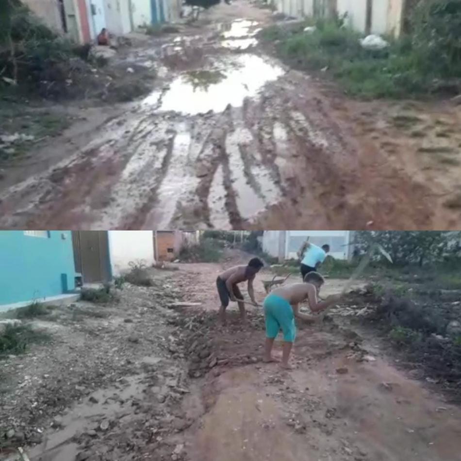 IPUPIARA: Cansados de esperar, moradores se mobilizam para tapar buracos por conta própria na Rua Princesa Isabel 