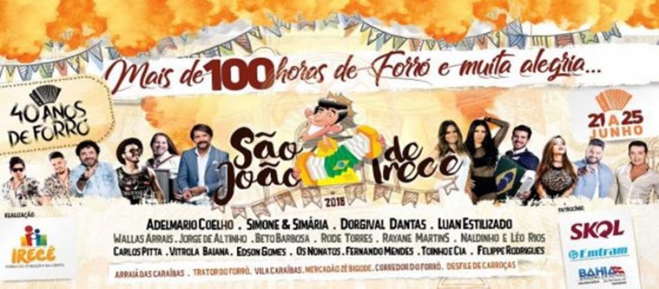 Programação oficial do São João de Irecê 2018 é anunciada