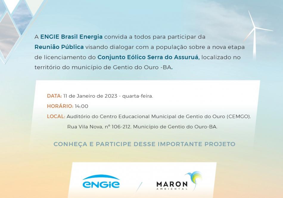 ENGIE Brasil convida população de Gentio do Ouro para participar de reunião pública nesta quarta (11/01)