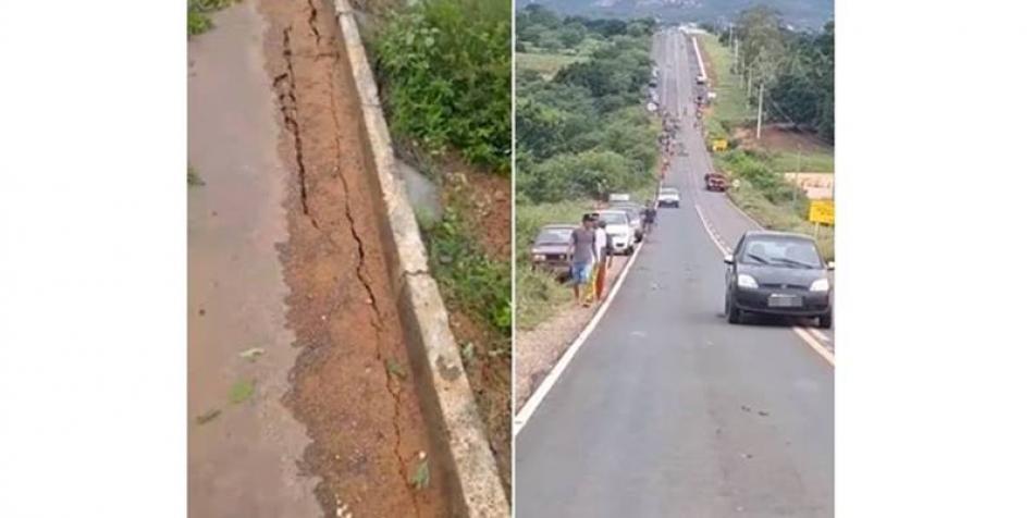 Uibaí: Chuva forte provoca rachaduras na BA-225; motoristas temem pela segurança