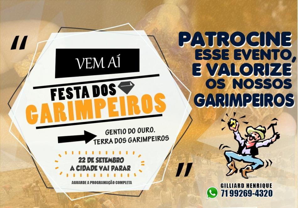 Festa dos Garimpeiros em Gentio do Ouro será dia 22 de setembro; Portal Meio Minuto é um dos patrocinadores